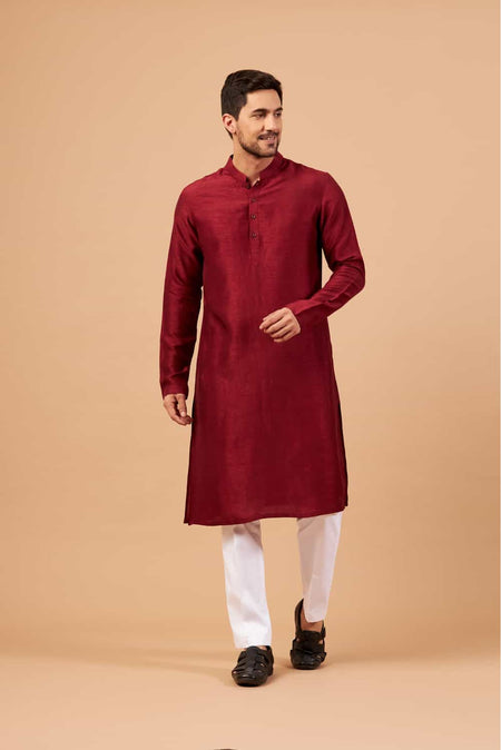 Maroon Plain Designer Men's Kurta by Hilo Design