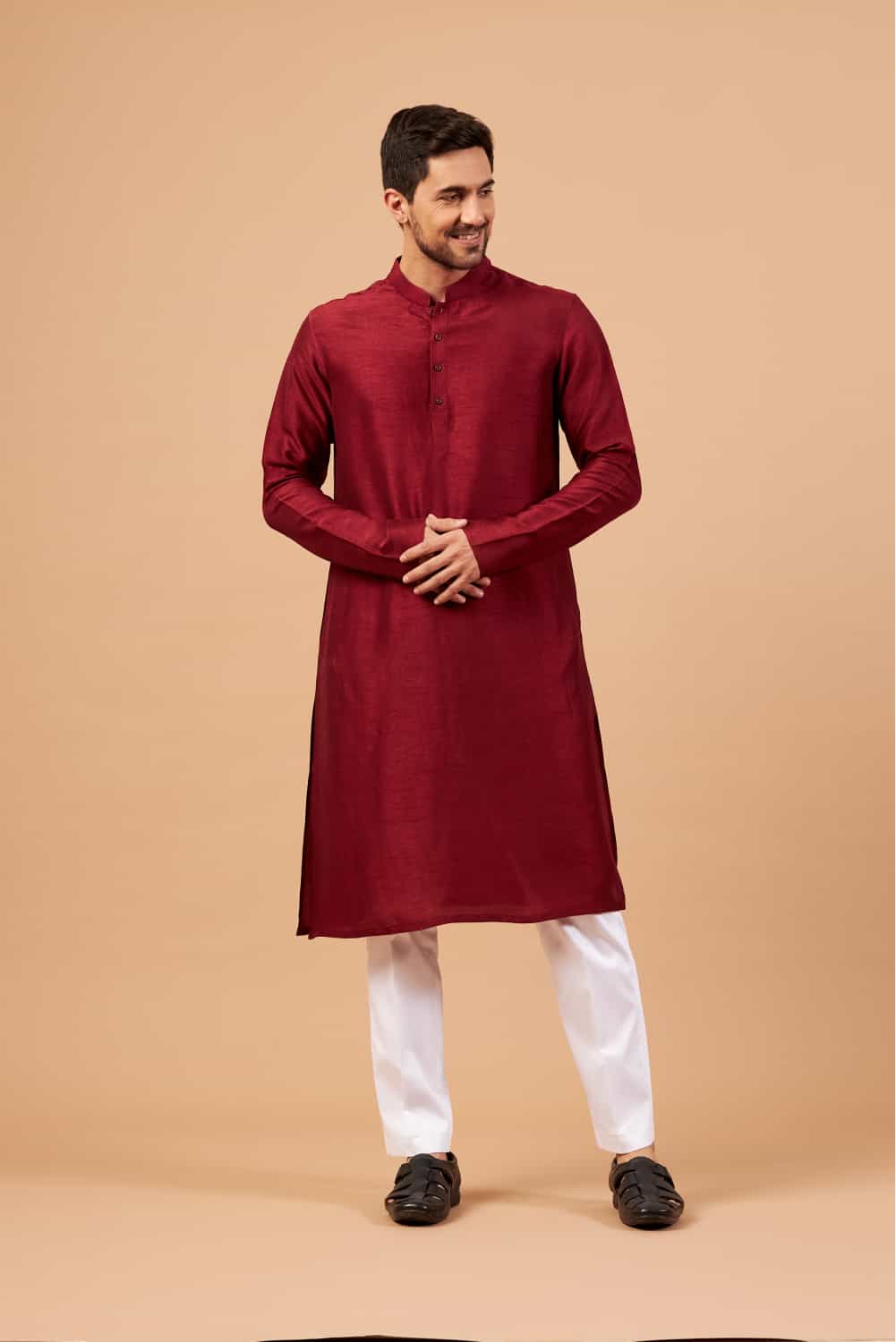 Maroon Plain Kurta by Hilo Design
