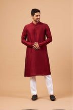 Maroon Plain Designer Men's Kurta by Hilo Design