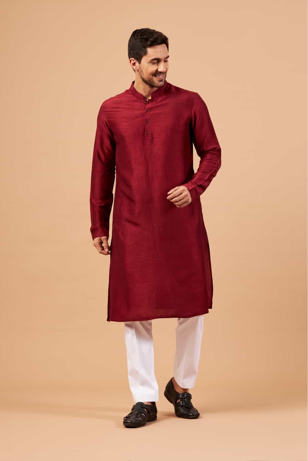 Maroon Plain Kurta by Hilo Design