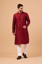 Maroon Plain Designer Men's Kurta by Hilo Design