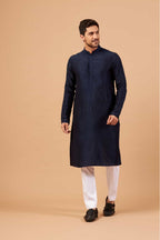 Dark Blue Plain Designer Men's Kurta by Hilo Design