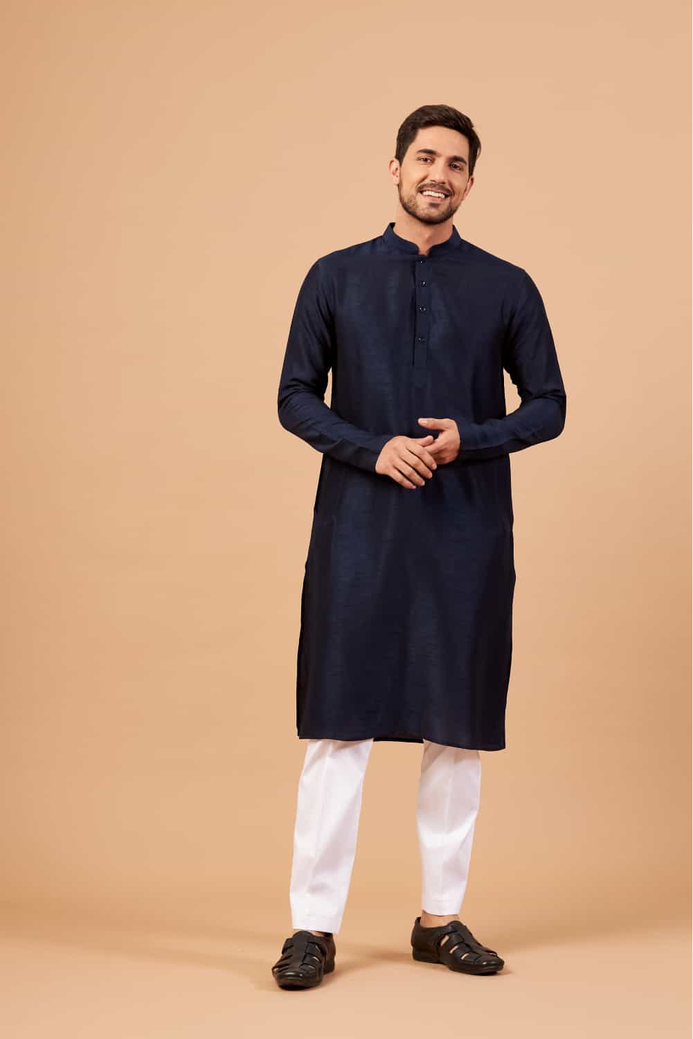 Dark Blue Plain Designer Men's Kurta by Hilo Design