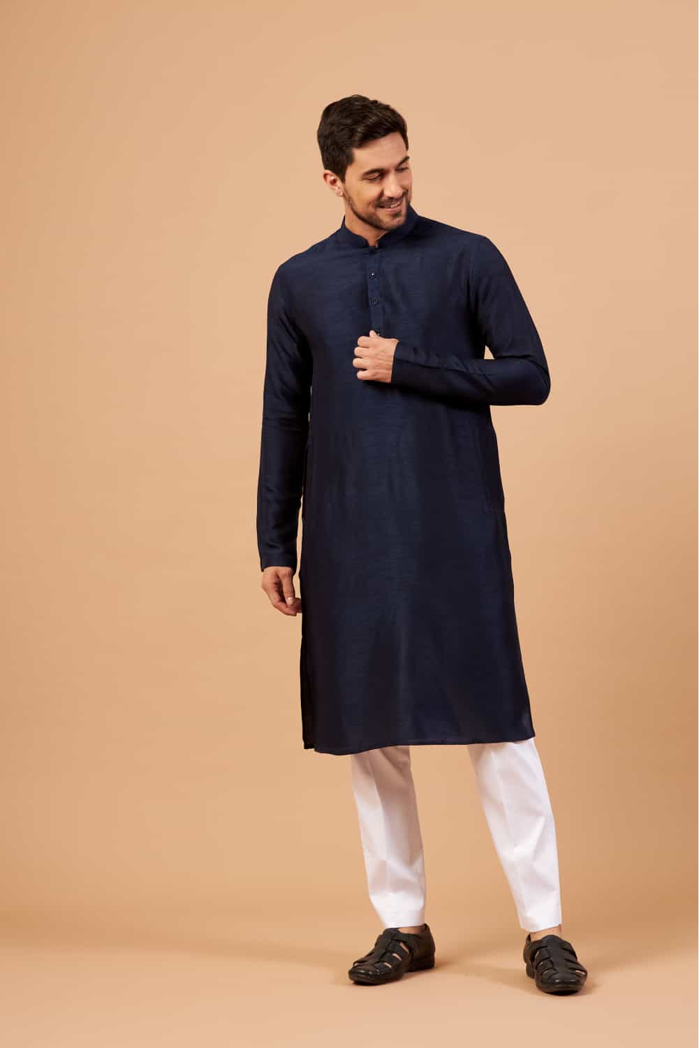 Dark Blue Plain Designer Men's Kurta by Hilo Design