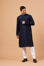 Dark Blue Plain Designer Men's Kurta by Hilo Design