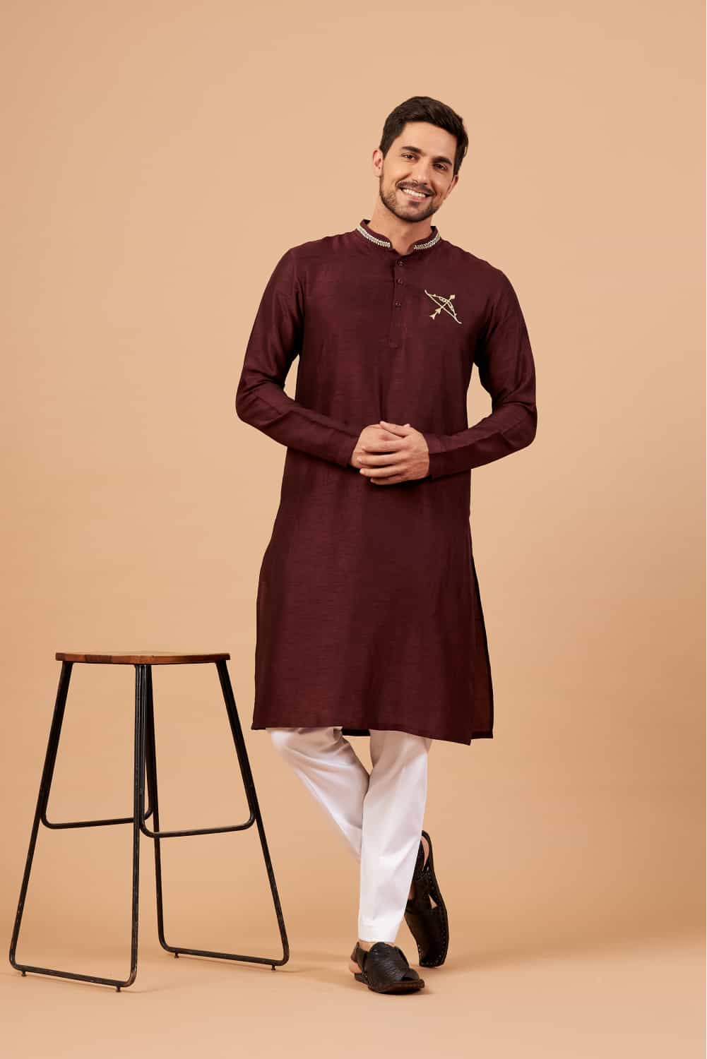 Adira Gold Zari Embroidered Kurta by Hilo Design