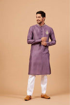 Inara Gold Embroidered Violet Kurta by Hilo Design