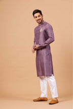 Inara Gold Embroidered Violet Kurta by Hilo Design