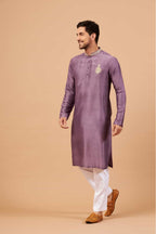 Inara Gold Embroidered Violet Kurta by Hilo Design