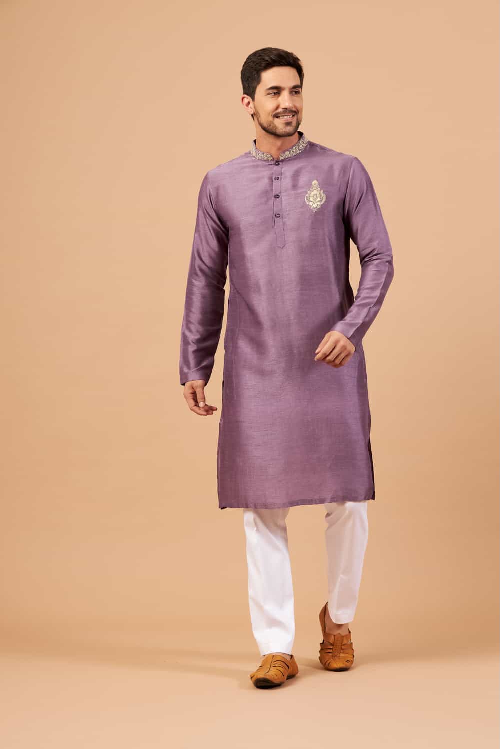 Inara Gold Embroidered Violet Kurta by Hilo Design