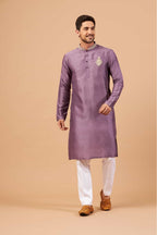 Inara Gold Embroidered Violet Kurta by Hilo Design