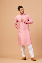 Pink Plain Designer Men's Kurta by Hilo Design