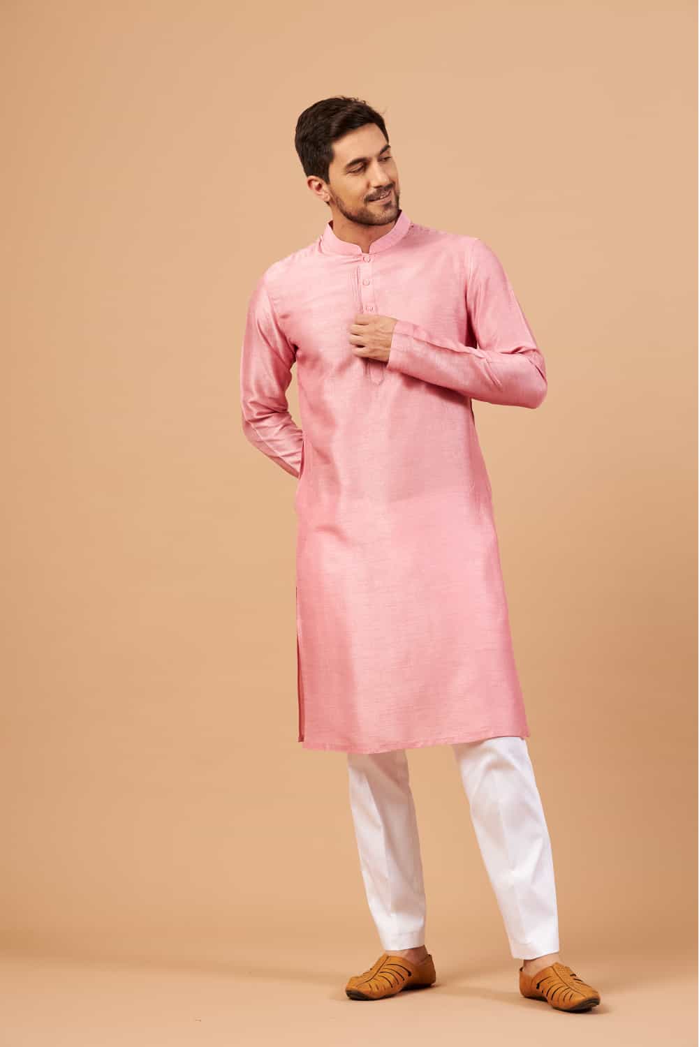 Pink Plain Designer Men's Kurta by Hilo Design