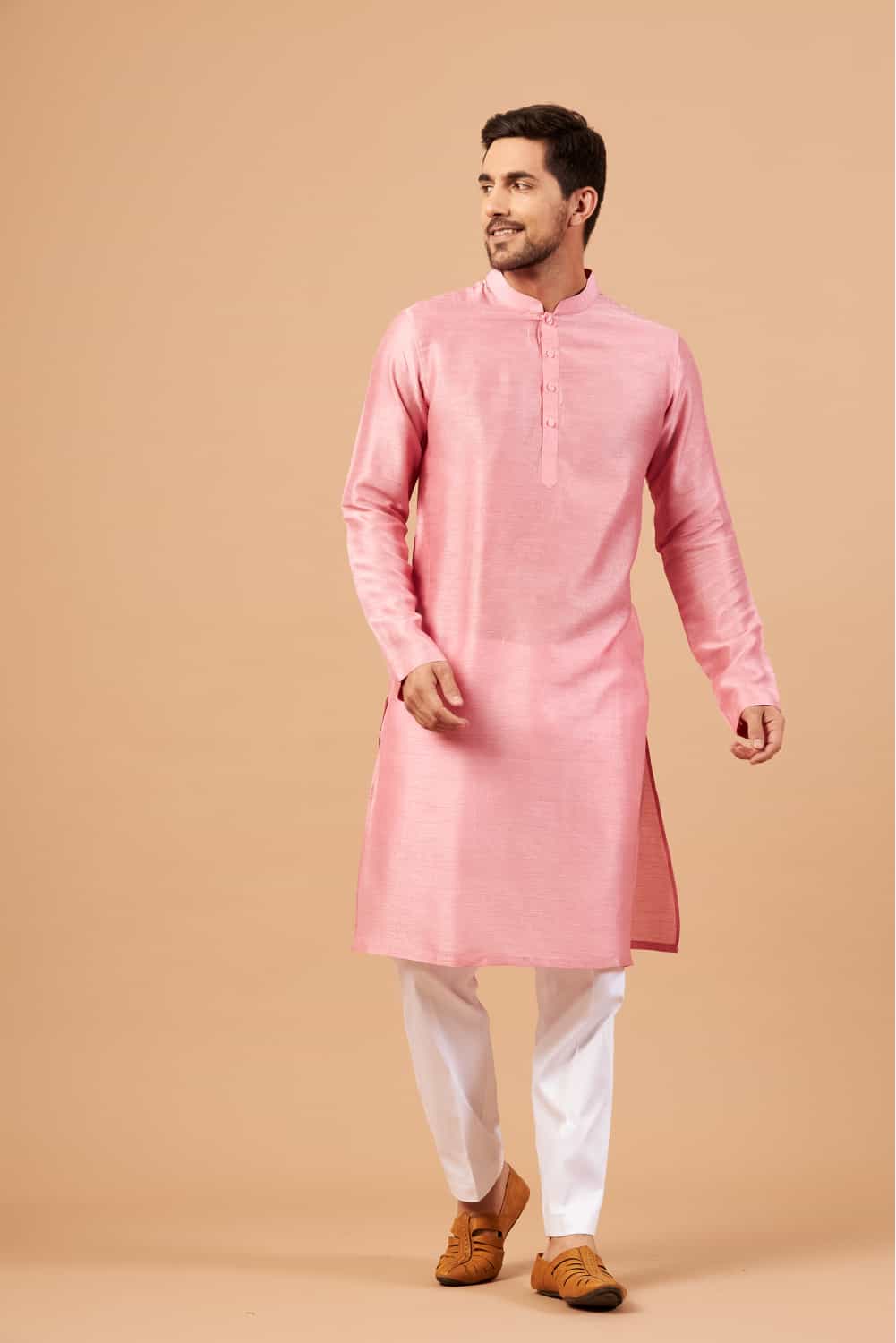 Pink Plain Designer Men's Kurta by Hilo Design