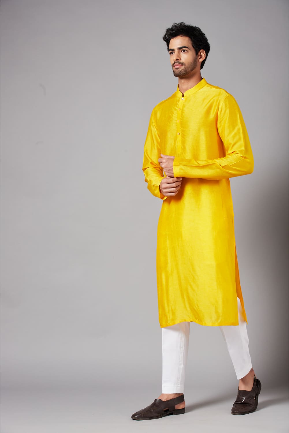 Yellow Plain Designer Men's Kurta by Hilo Design