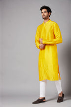 Yellow Plain Designer Men's Kurta by Hilo Design
