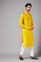 Yellow Plain Designer Men's Kurta by Hilo Design
