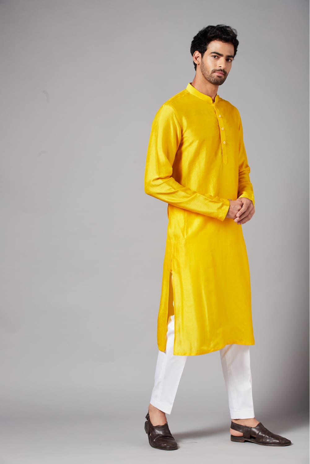 Yellow Plain Designer Men's Kurta by Hilo Design
