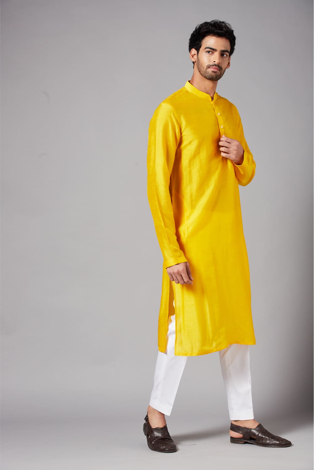 Yellow Plain Designer Men's Kurta by Hilo Design