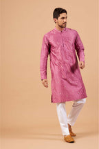 Pumetric Leaf Embroidered Purple Kurta by Hilo Design