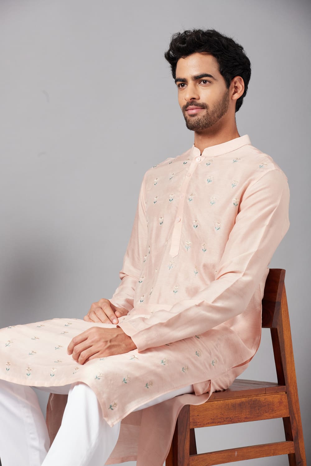 Moori Peach Embroidered Kurta by Hilo Design