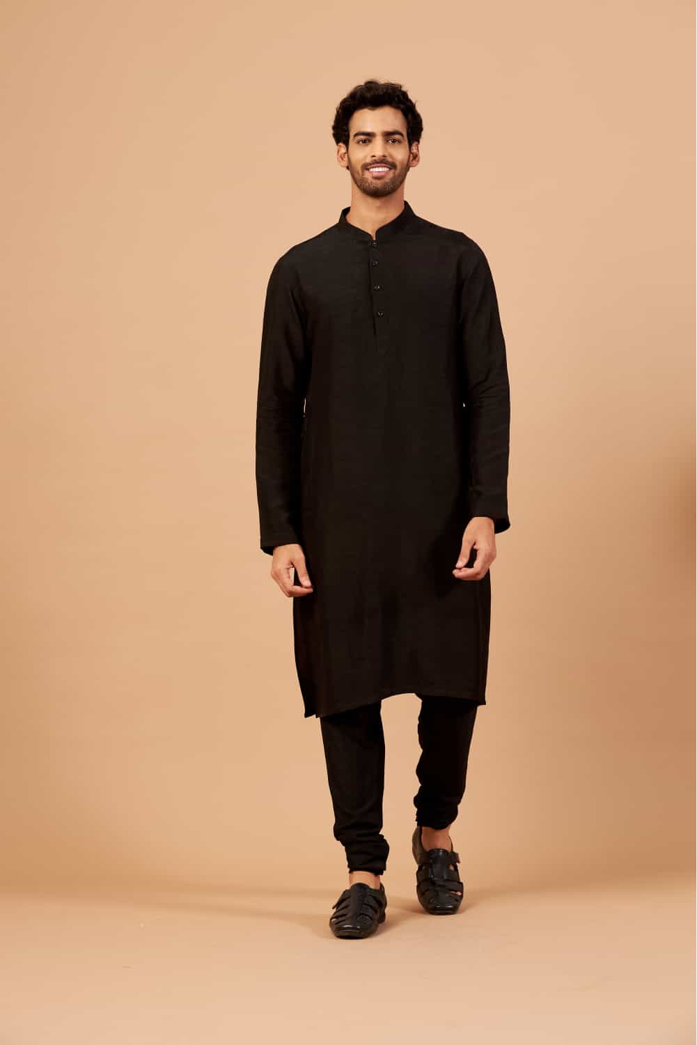 Black Plain Designer Men's Kurta by Hilo Design