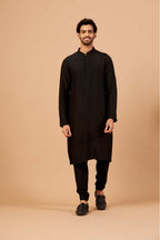 Black Plain Designer Men's Kurta by Hilo Design