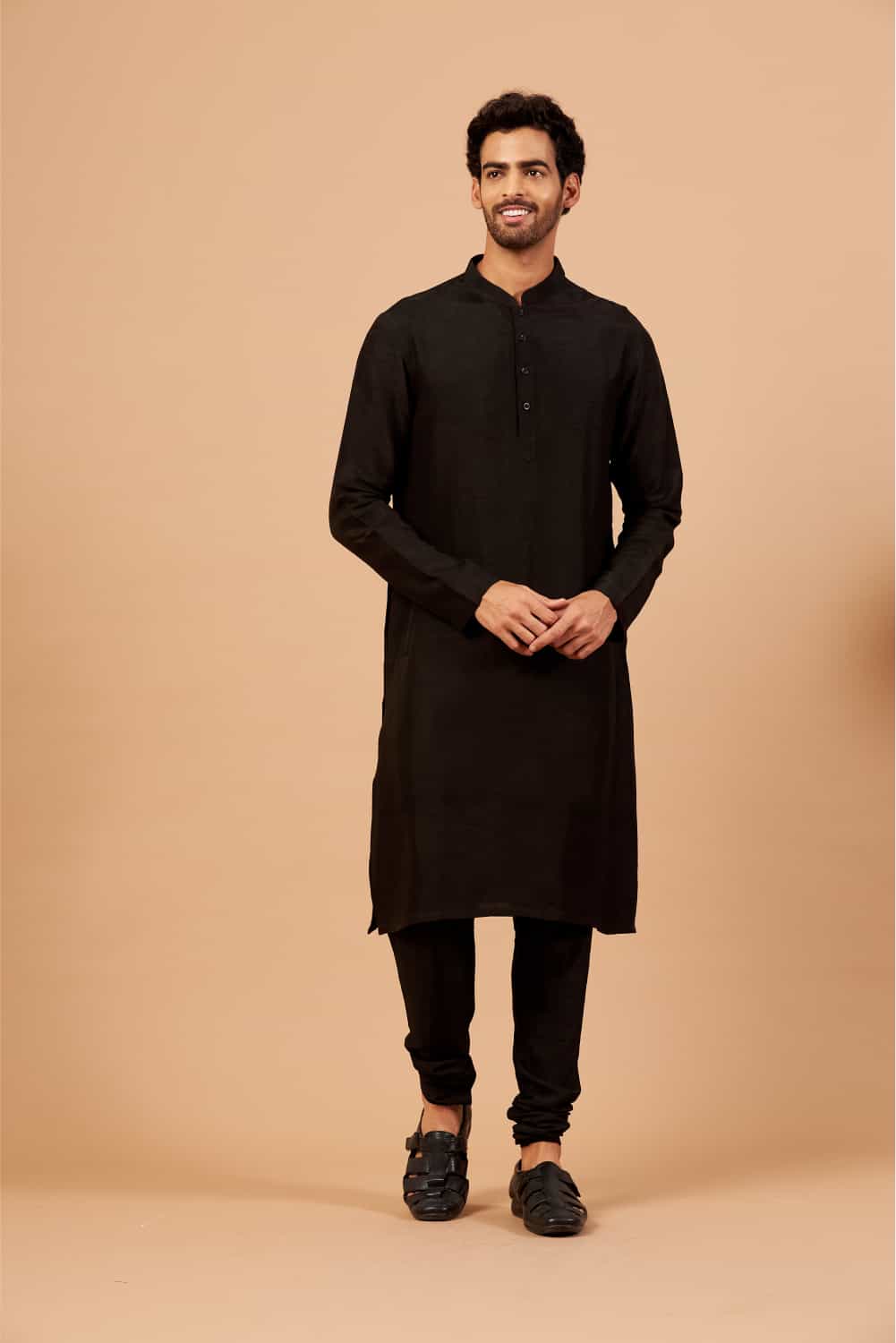 Black Plain Designer Men's Kurta by Hilo Design