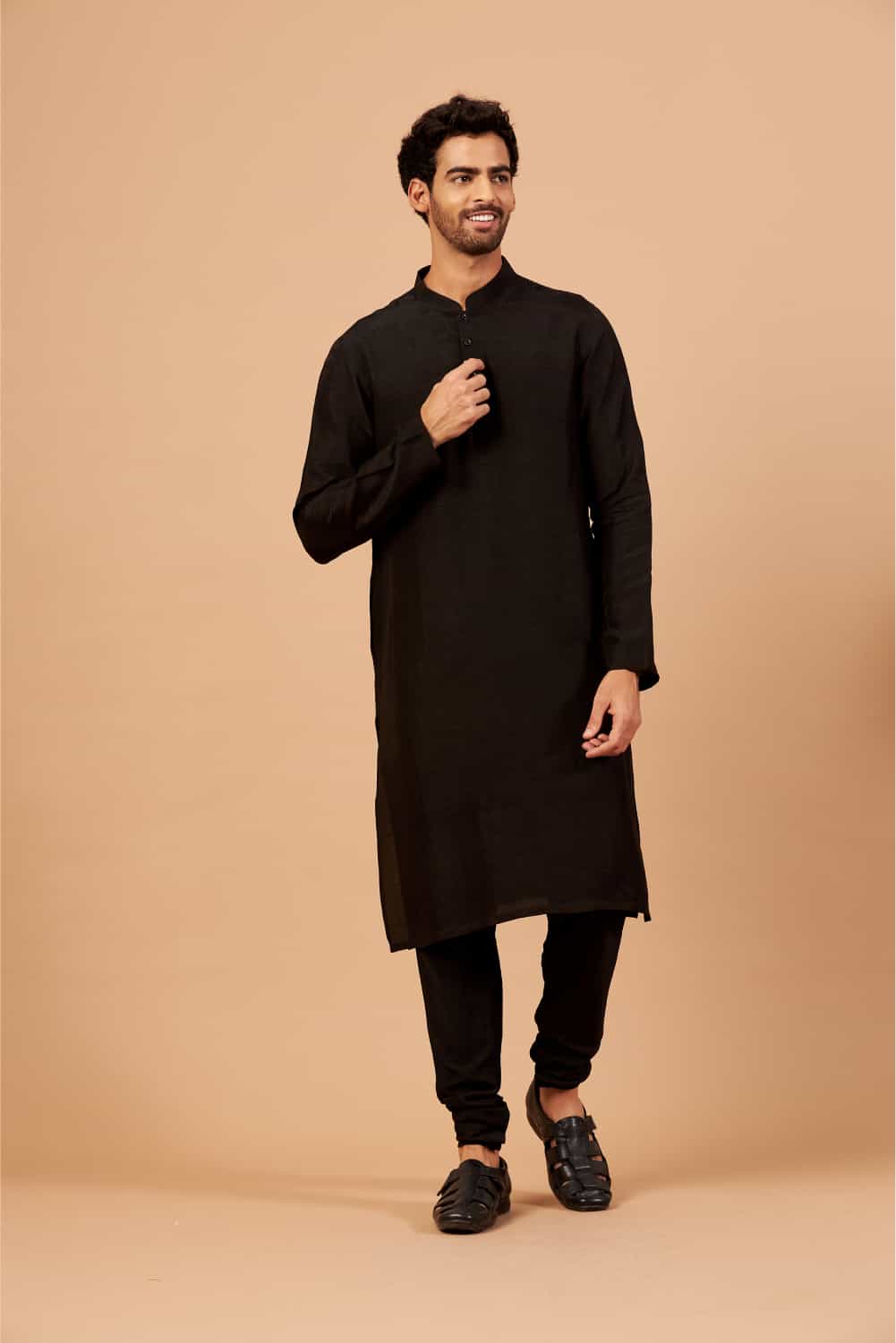 Black Plain Designer Men's Kurta by Hilo Design