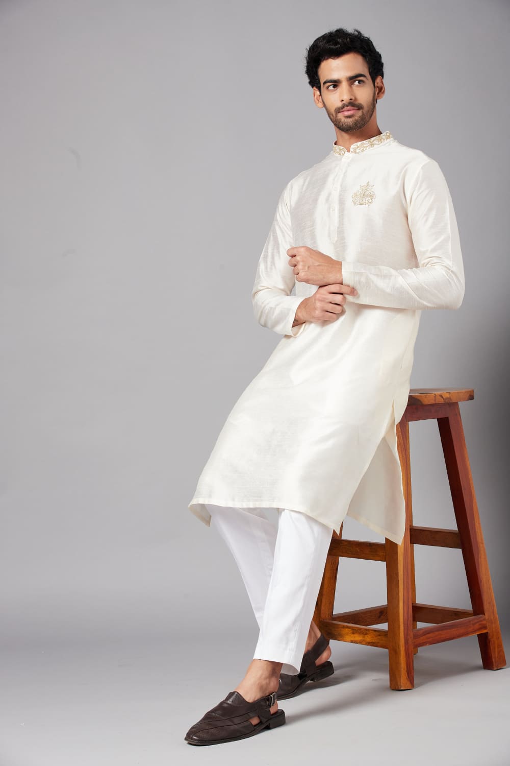 Ecru Designer Men's kurta by Hilo Design