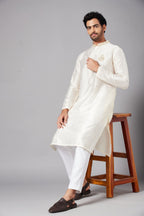 Ecru Designer Men's kurta by Hilo Design