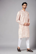 Ilaria Gold Zari Abstract Embroidered Peach Kurta by Hilo Design
