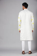 Mogra Yellow Leaf Embroidered Kurta by Hilo Design