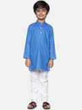 Sethukrishna Boys Blue & White Pure Cotton Kurta with Churidar