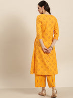 Sangria Women Mustard Yellow & Red Pure Cotton Printed Kurta with Palazzos