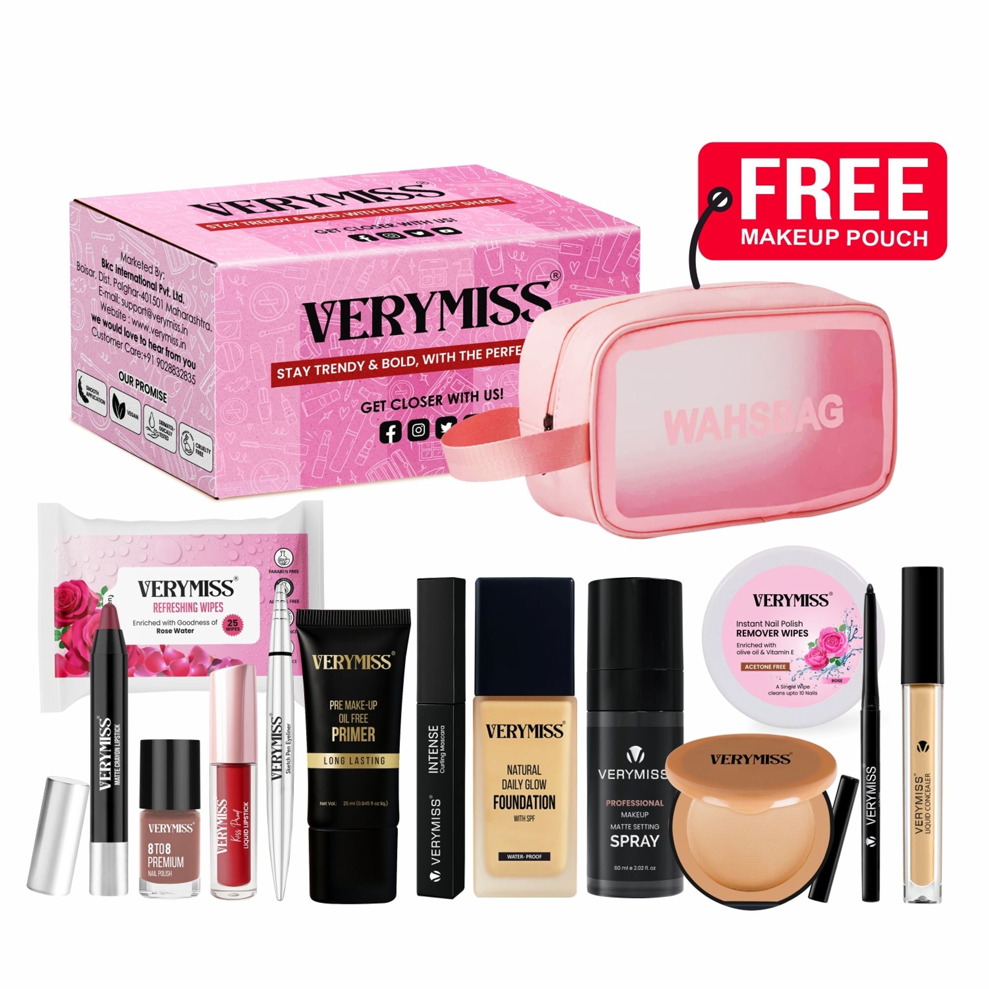 VERYMISS Ultimate Makeup Combo - 3 + Free Makeup Pouch