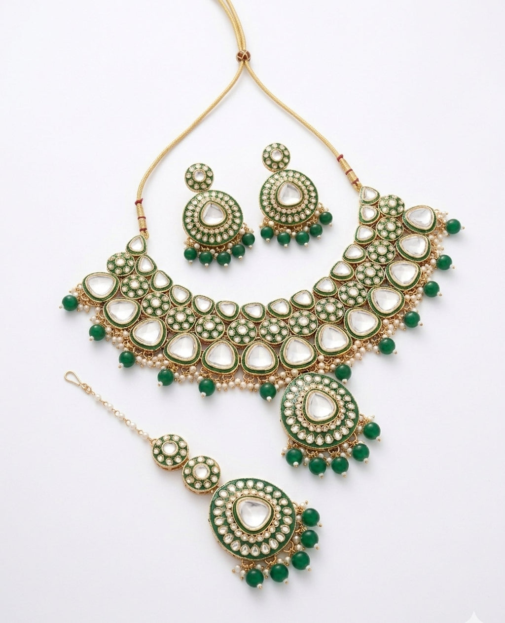Jewel City Handcrafted Kundan Choker Necklace Set | Gold Plated | Emerald Green | Wedding & Festival Jewelry - Distacart