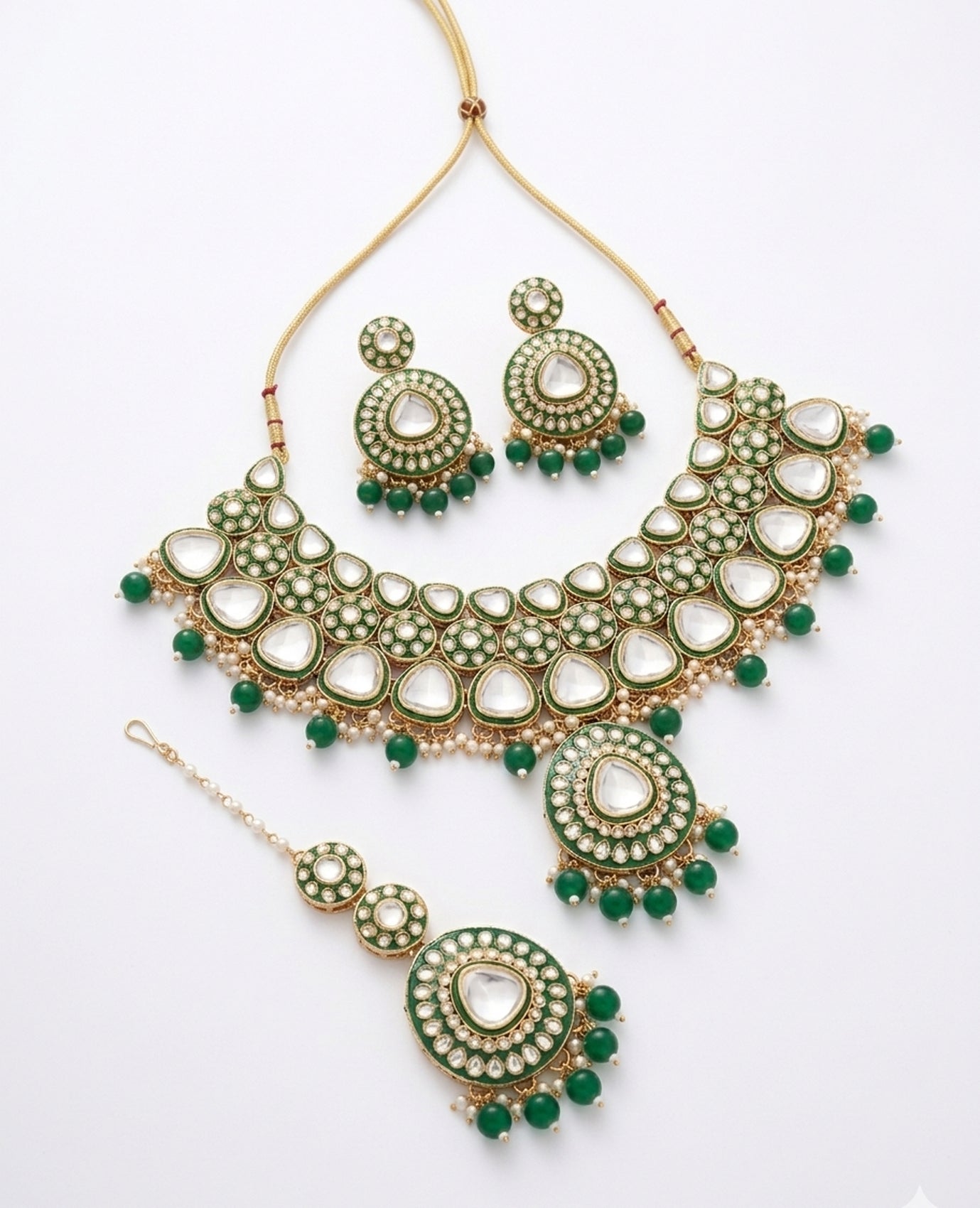 Jewel City Handcrafted Kundan Choker Necklace Set | Gold Plated | Emerald Green | Wedding & Festival Jewelry - Distacart
