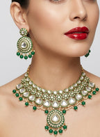 Jewel City Handcrafted Kundan Choker Necklace Set | Gold Plated | Emerald Green | Wedding & Festival Jewelry - Distacart