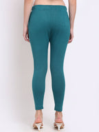 TAG 7 Women Pack Of 2 Solid Turquoise Blue & White Ankle Length Leggings