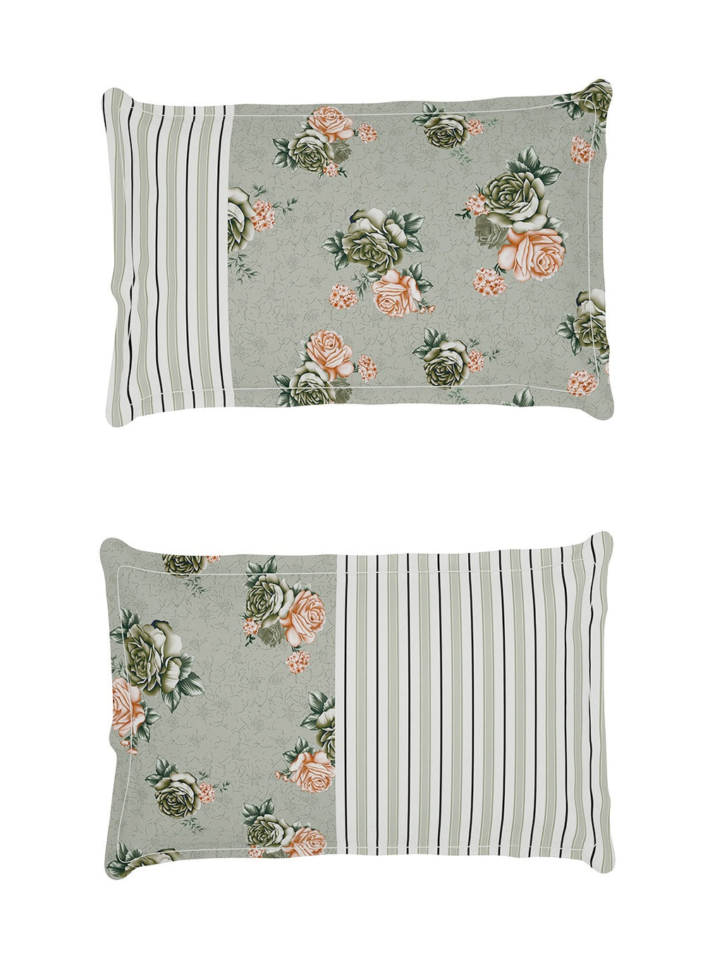 Story@home Arena Grey & Pink Floral Printed 180 TC Bedsheet & Pillow Covers - Distacart
