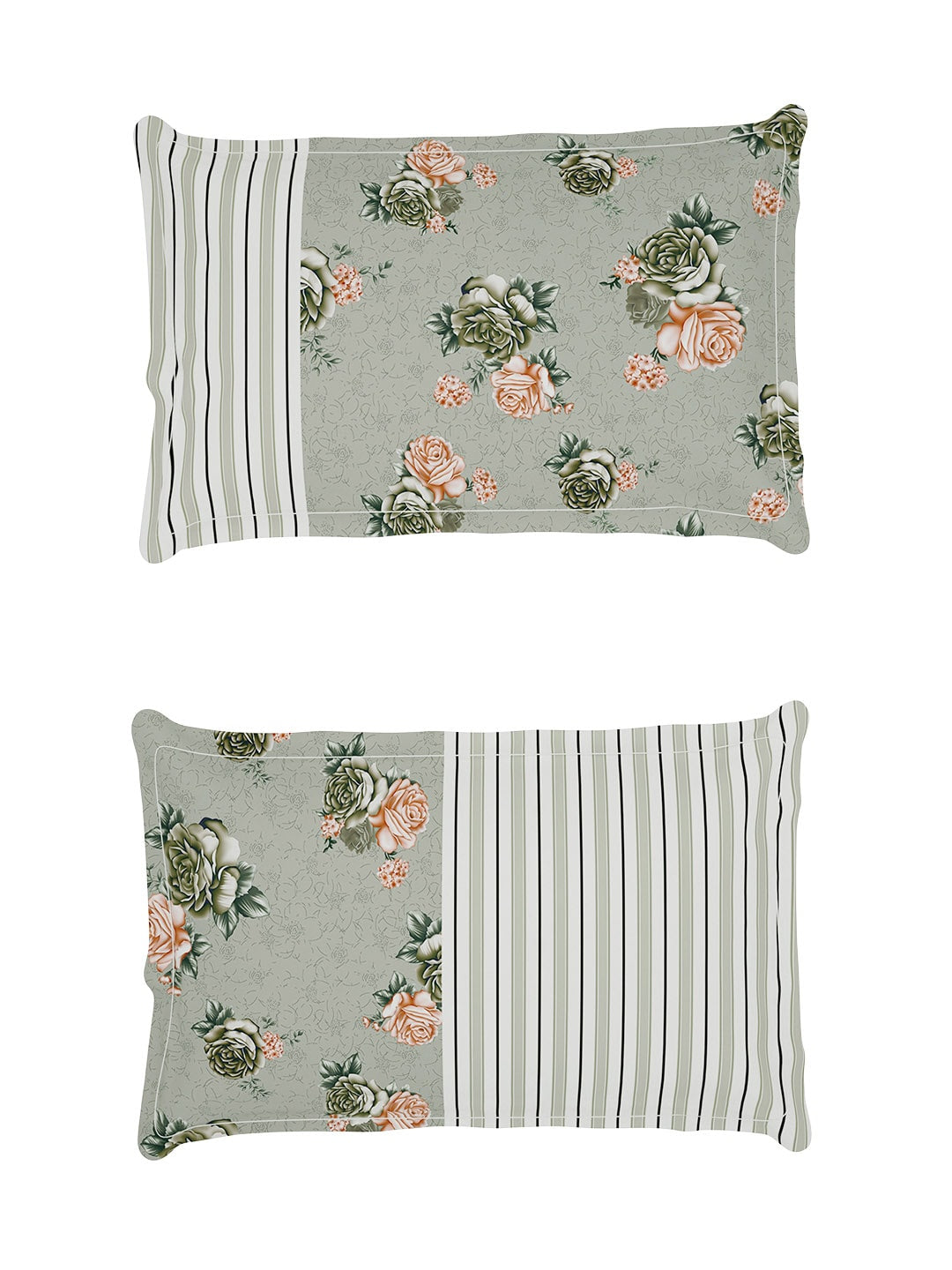 Story@home Arena Grey & Pink Floral Printed 180 TC Bedsheet & Pillow Covers - Distacart