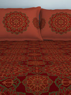 SPACES Aurum Red Ethnic Motifs Pure Cotton 140 TC Queen Bedsheet with 2 Pillow Covers