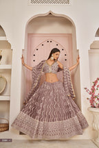 Eilara Mesmerizing Onion Pink Butterfly Net White Cotton Thread Zari Sandwich Sequence Work Lehenga Choli For Wedding