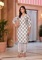 Juniper Women's White Floral Printed Cotton Kurta Dhoti Pant & Dupatta Set