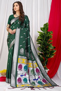 Jyoti Fashion Women's Bottle Green Paithani Silk Zari Woven Saree with Blouse