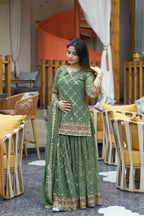 Yash Enterprise Green Georgette Embroidery Party Wear Suit Set - Distacart