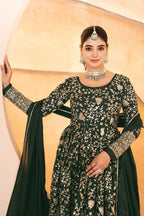 Yash Enterprise Dark Green Star Georgette Embroidered Suit Set - Distacart