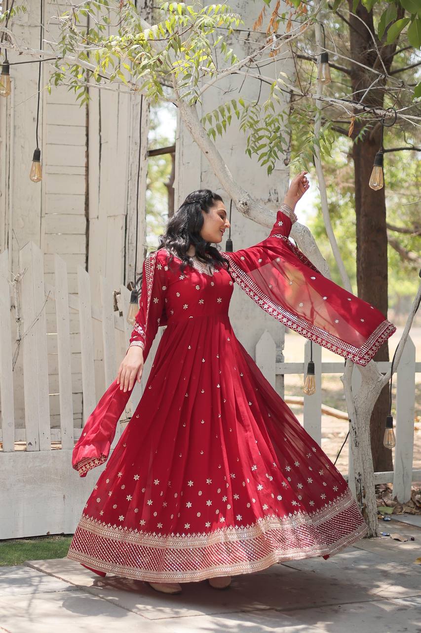 Yash Enterprise Maroon Faux Blooming With Sequins Embroidered Multi-Sequins Work Suit Set - Distacart