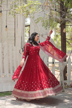 Yash Enterprise Maroon Faux Blooming With Sequins Embroidered Multi-Sequins Work Suit Set - Distacart